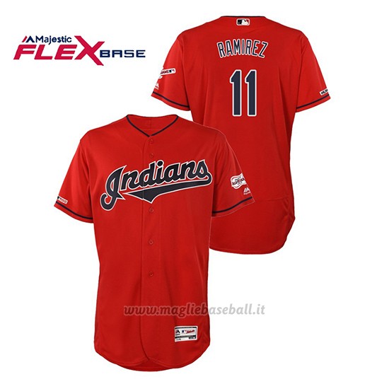 Maglia Baseball Uomo Cleveland Indians Jose Ramirez 150th Aniversario Patch 2019 All Star Game Flex Base Rosso